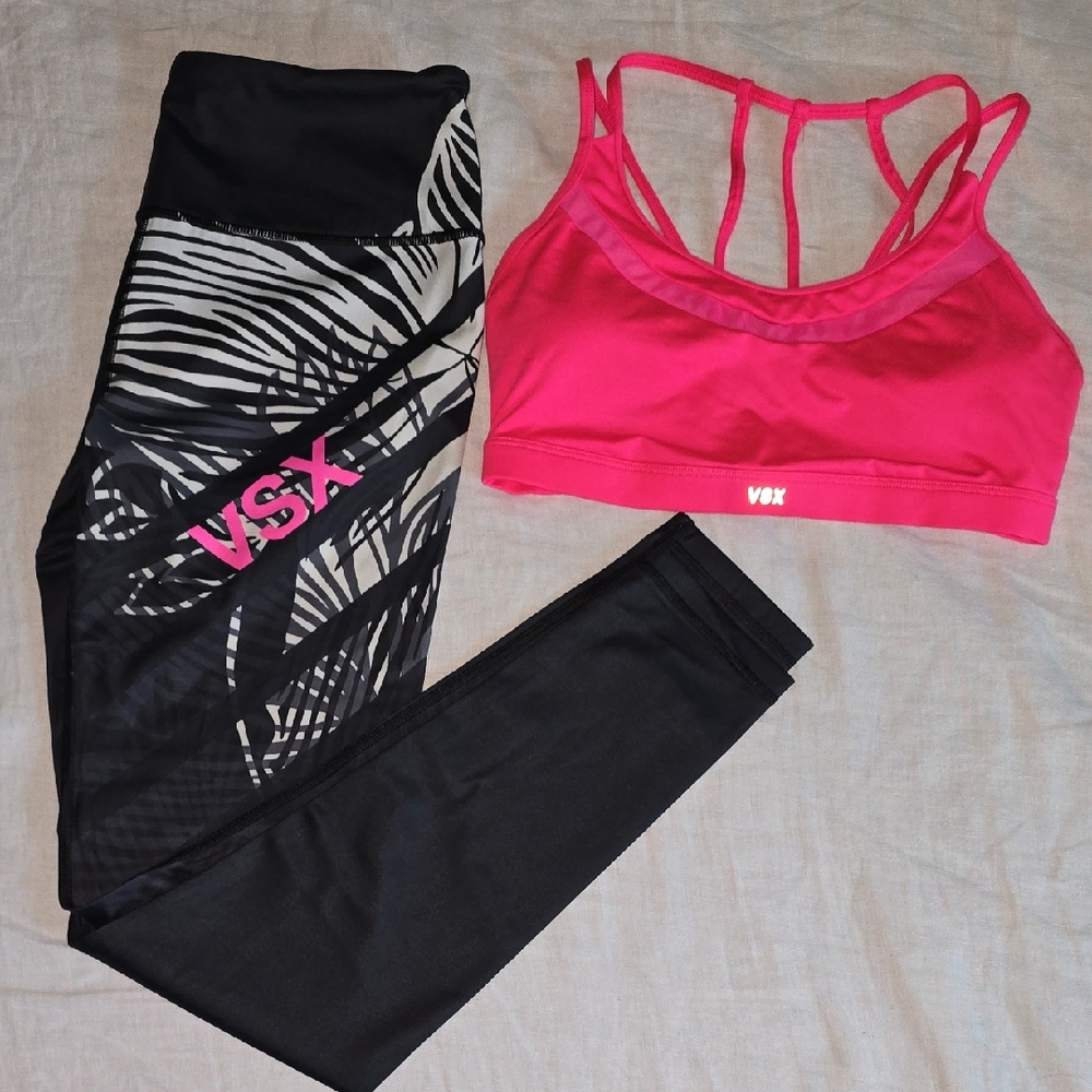 VSX Pink Sports Bra and Black Leggings Set
